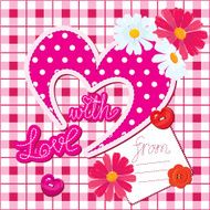 Romantic Card with heart and flowers on checked background