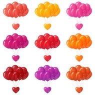 Balloons bunches with hearts set