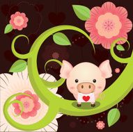 Cute pink pig sending a love letter from forest