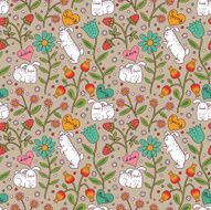 Seamless floral pattern with cute bunnies