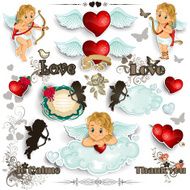 Set Cupid and love white background