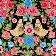 Texture seamless bird and flowers