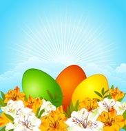 Eggs in nest from flowers Vector Easter card