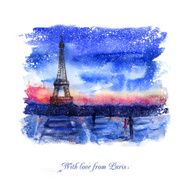 Watercolor landscape With love from Paris