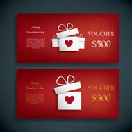 Valentines day gift voucher or coupon with presents and hearts