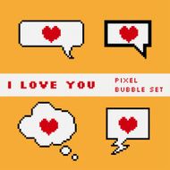 Vector pixel speech bubble set with hearts