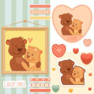 Design elements hearts and cute cartoon bears