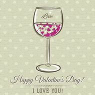 romantic card with glass of wine and wishes text vector