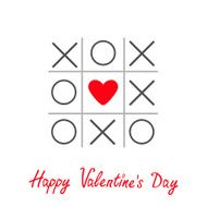 Tic tac toe game cross heart Valentines day Red Flat
