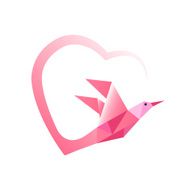 Geometric pink bird with heart ribbon