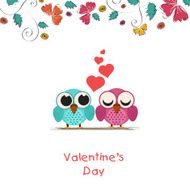 Valentine&#039;s Day greeting card with owls couple