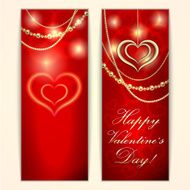 Vector Saint Valentine red greeting card with hearts and golden