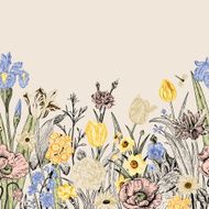 Spring flowers Seamless floral border N3