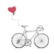 Vintage Valentines Illustration with Bicycle and Heart Baloon