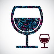 Decorative colorful half full wineglass with musical notes
