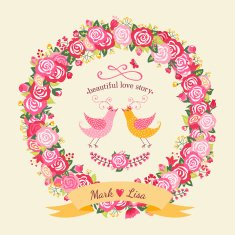 Wreath of roses and birds