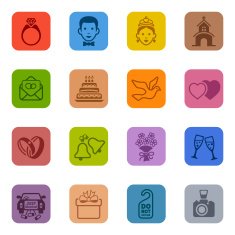 Colorful Wedding Icon Set
