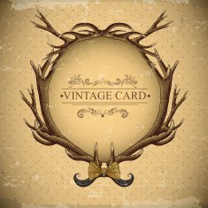 Vintage roses vector card with deer antlers N2