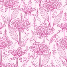 Pink lillies lineart seamless pattern background
