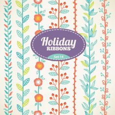 Set of holiday ribbons Floral garlands
