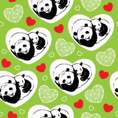 Seamless pattern with pandas and heats