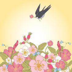 Vintage flowers background with bird N3