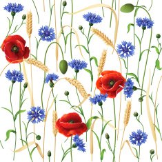 Cornflowers Poppies and Wheat Ears Pattern N2