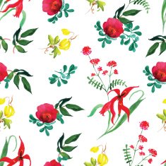 Rose and exotic flower watercolor seamless vector print N2