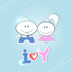 Little boy and girl on a blue background N2