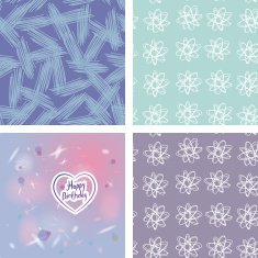 Happy birthday card heart pink purple and abstract seamless pattern N2