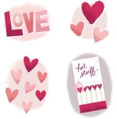 Love Hearts and Hot Stuff Retro Elements