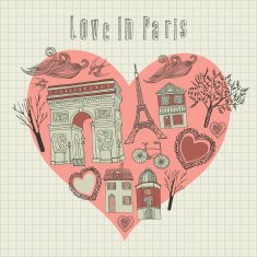 Hand drawn illustration with Paris symbols
