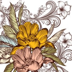 Flower vector pattern with peony and ornament N2