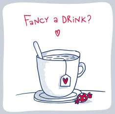 Sketch of cup tea and candy valentine card design N2
