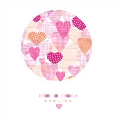 Textured fabric hearts circle vignette template background