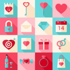 Valentine day flat style icons with long shadow N2