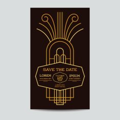 Wedding Invitation Card - Art Deco Vintage Style N7