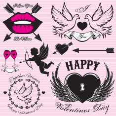 set vector patterns for love cards Valentines Day