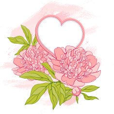 Card with peony on grunge background Vector illustration
