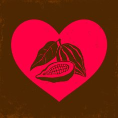 Cocoa bean and pink heart