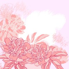 Card with peony on grunge background Vector illustration N2