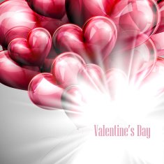 Valentine's Day label on balloon hearts background with shiny flash N2