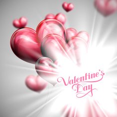 Valentine's Day label on balloon hearts background with shiny flash N3