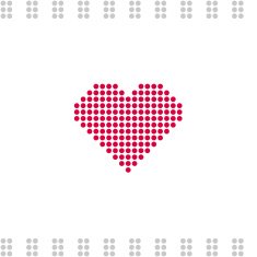 Greeting card with grey circles and red heart