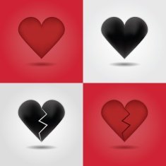 Red and black abstract regular broken hearts icons set