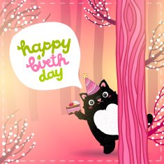 Happy Birthday card with a cute fat cat N2