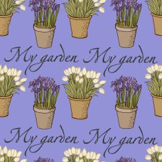 spring garden pattern with flowers in pots