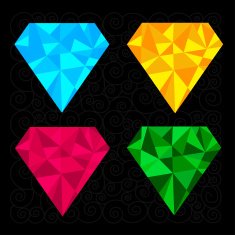 Set of four diamonds Blue yellow pink and green Black N2