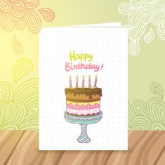 Happy Birthday postcard template withcake N2