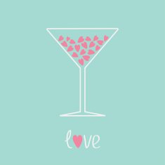 Martini glass with pink hearts inside Love card